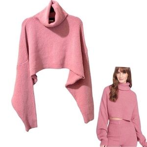 Alloy Apparel Ribbed Knit Turtleneck Sweater Cropped Barbicore Size XL…Y2K